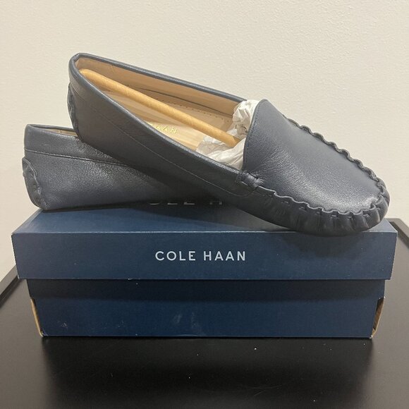 Women's Cole Haan Evelyn Driver Moccasin Loafer Shoes Leather Navy Size 6 - BNIB - Picture 1 of 5